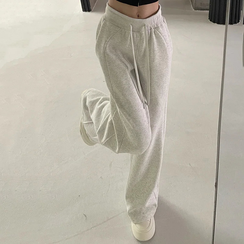Women Basic Whitegray Black Elastic Sports Trousers Lady Wide Leg Straight Pants Female Versatile High Waisted Sweatpants 251015