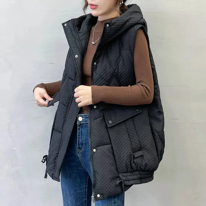 Womens Vest Jacket Down Cotton Autumn Winter Hooded Sleeveless Loose Female Waistcoat Snow Wear Parkas 251027