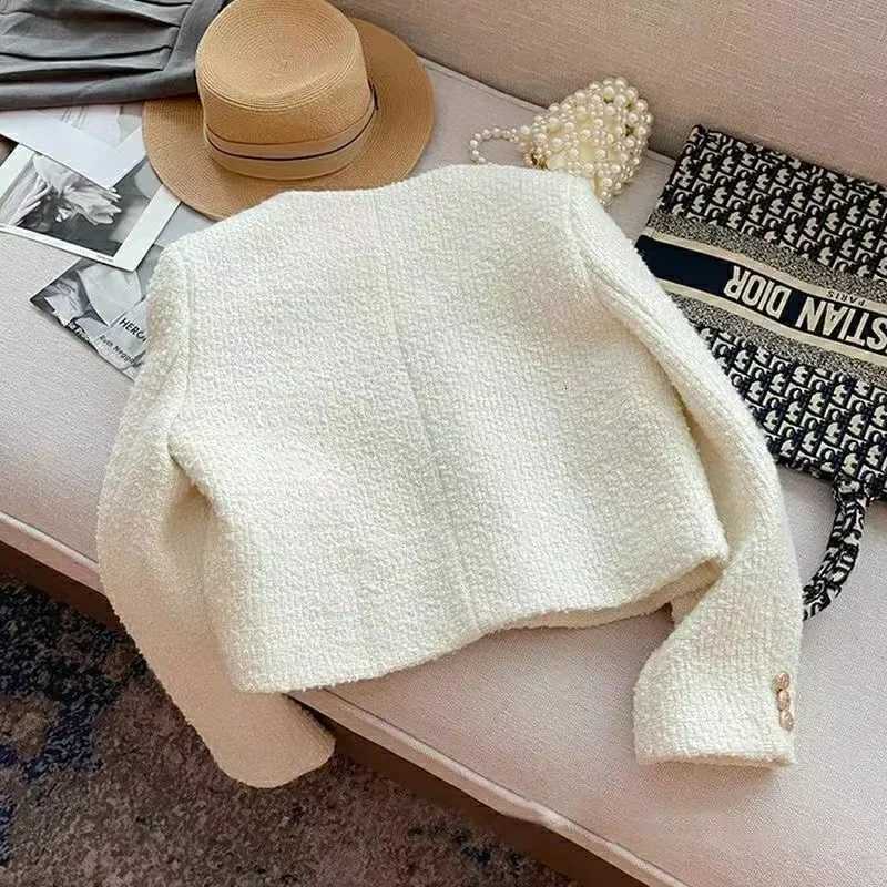 Korean Chic Female Tweed Basic Jacket Coat Women Clothing Runway Style Woolen Outerwear Y251105