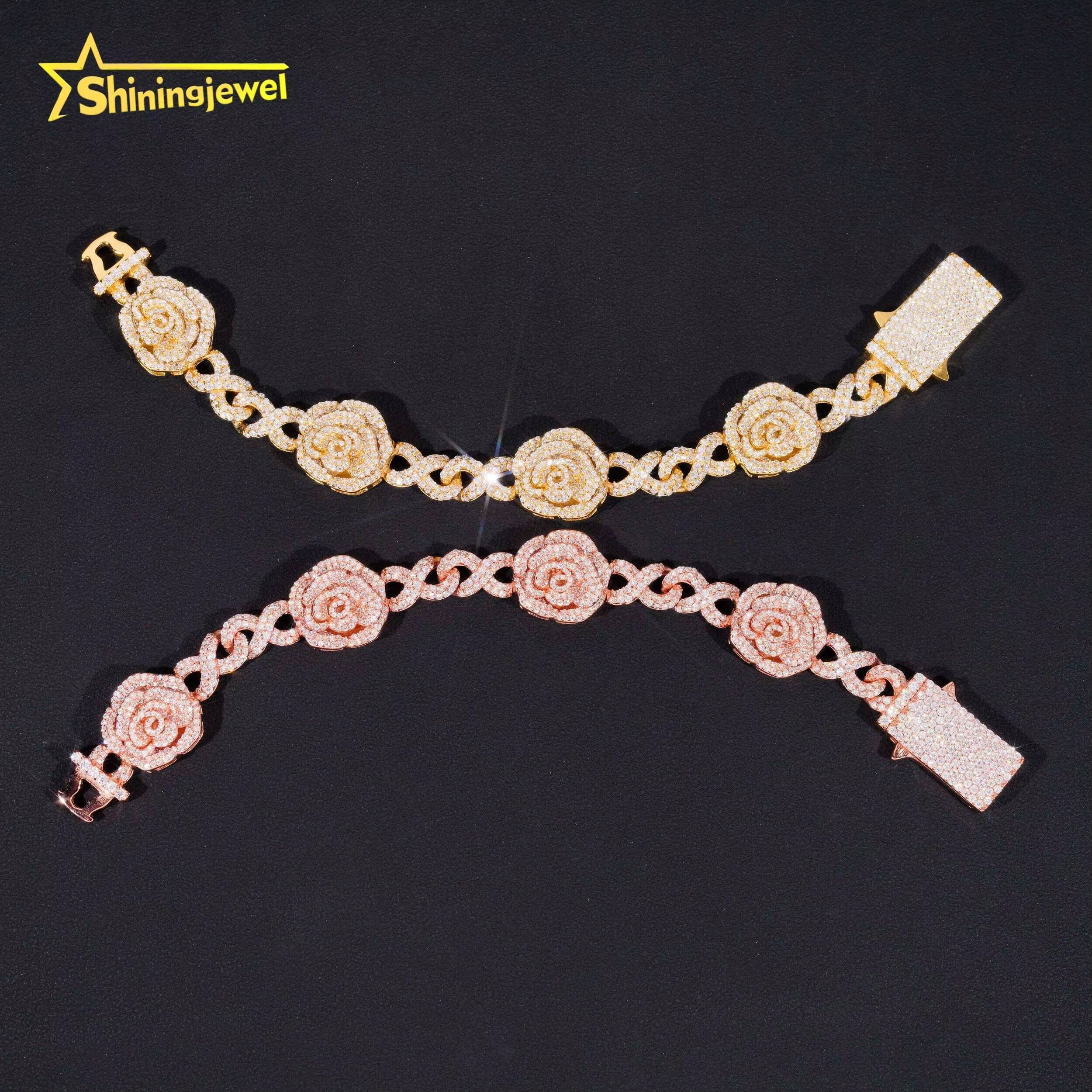 Hip Hop Jewelry Iced Out Infinity 925 Sterling Silver GRA Certificate 3D Rose Flower Moissanite Bracelet