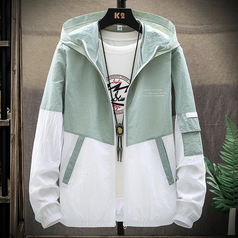Summer Mens Sun Protection Shirt Thin Quick Drying Hood Windproof Jacket Breathable Letter Print Casual and Versatile Cardigan 251029