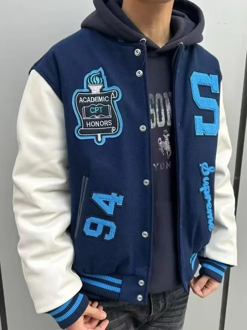 Embroidery Baseball Jacket for Men Streetwear Varisity Splicing PU Leather Sleeves Women Bomber Unisex Clothes 251028