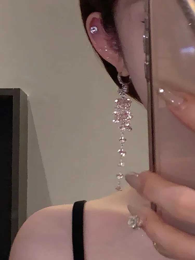 WLP Exquisite Sweet Pink Rhinestone Bow Tassel Drop Earrings for Women Vintage Korean Fashion Light Luxury Earring Party JewelryW251029