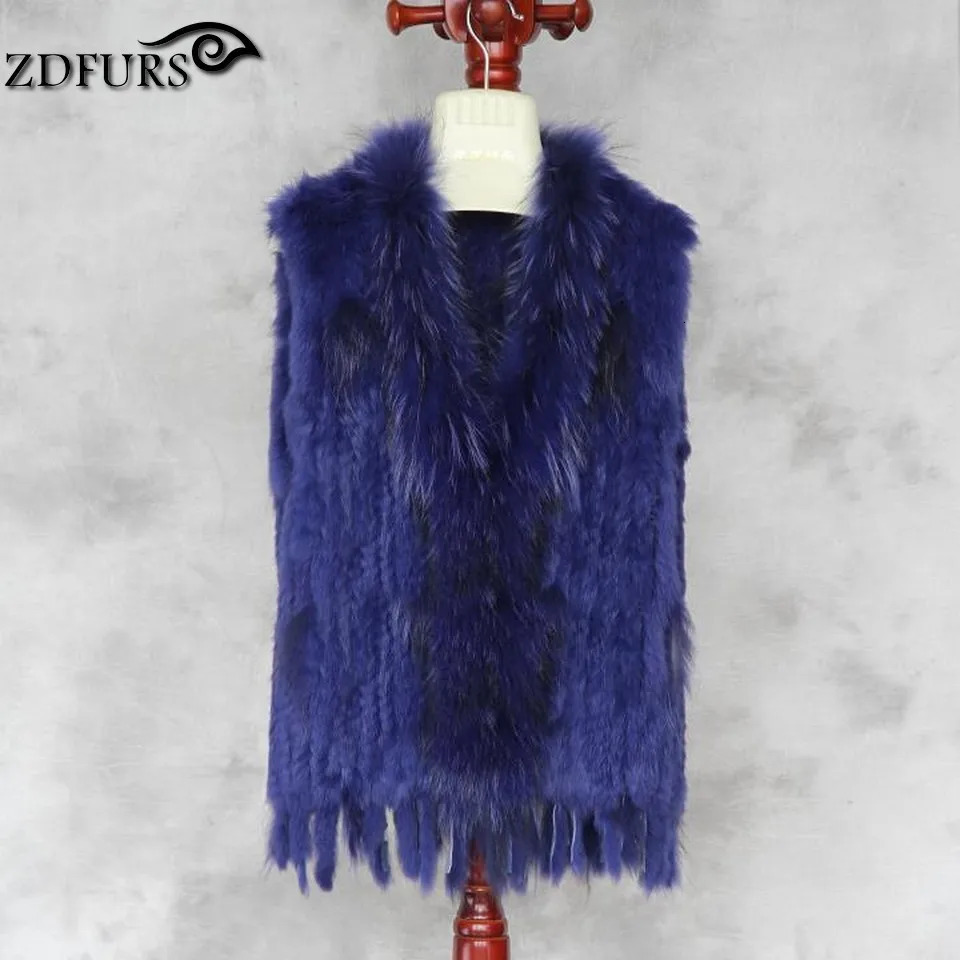 ZDFURS high quality knitted rabbit fur vest raccoon dog fur collar knitted vest rabbit fur waistcoat ZDKR165005 251029