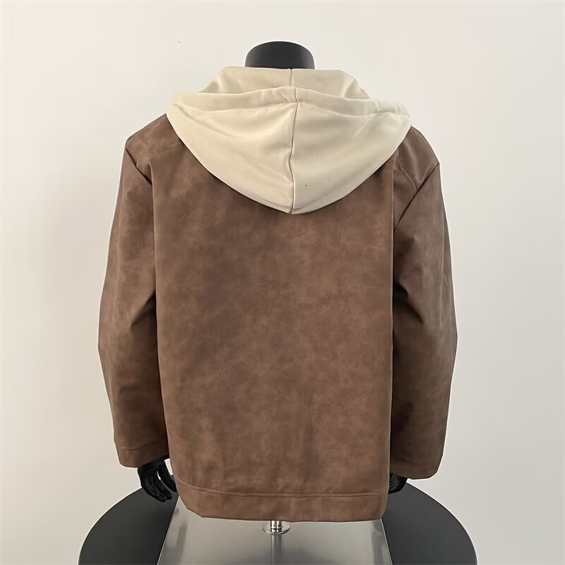 Spring And Autumn Designer Jacket Leather Jacket For Men And Women 2025 New American Style Short Niche Fake Two-piece Hooded Jacket Trendy Brand