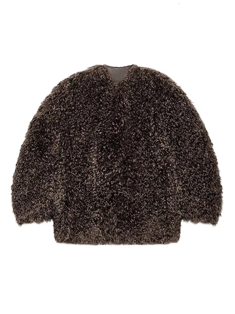 Fashion Brown Faux Fur Coat Women Chic Autumn Winter Warm Fluffy Full Sleeve Oneck Jacket Casual Thciken Overcoat Lady 251028