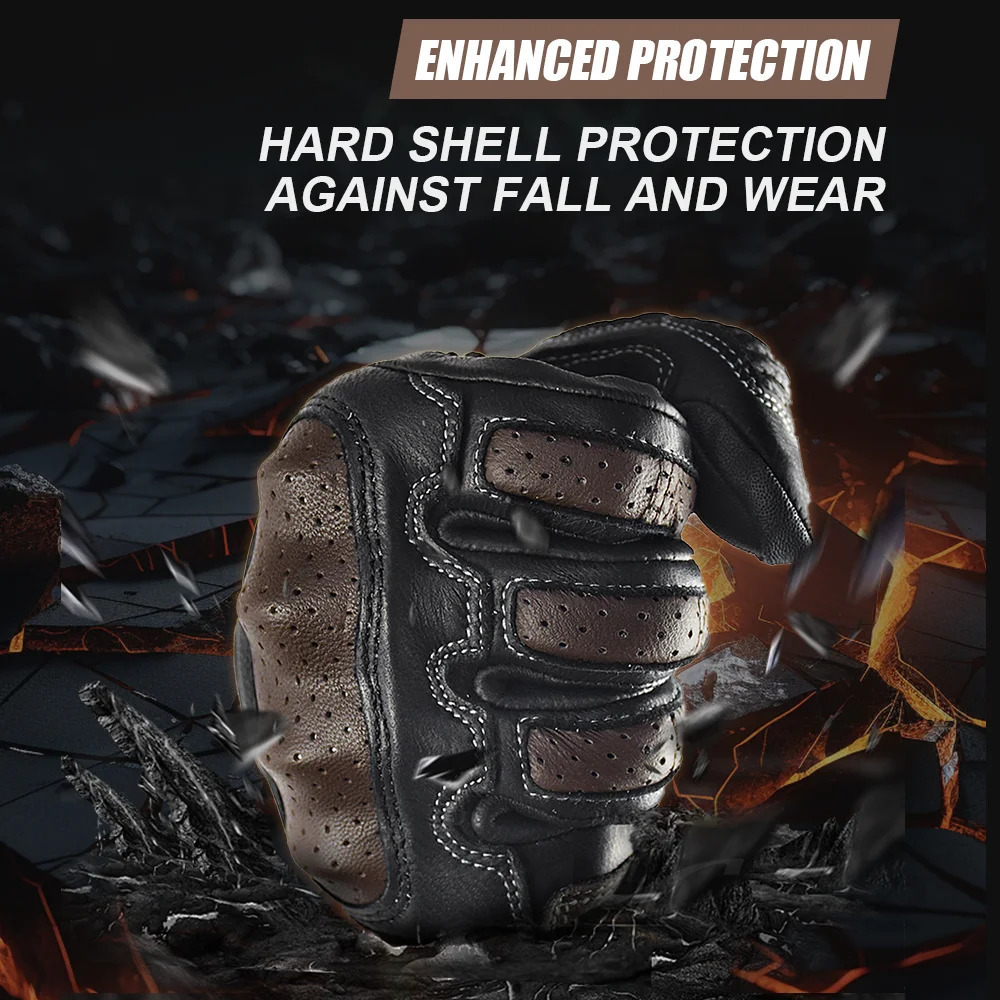 With CE Approved Summer Retro Perforated Leather Motorcycle Gloves Men Women Full Finger Motocross Dirt Biker Glove Guantes Moto 251013