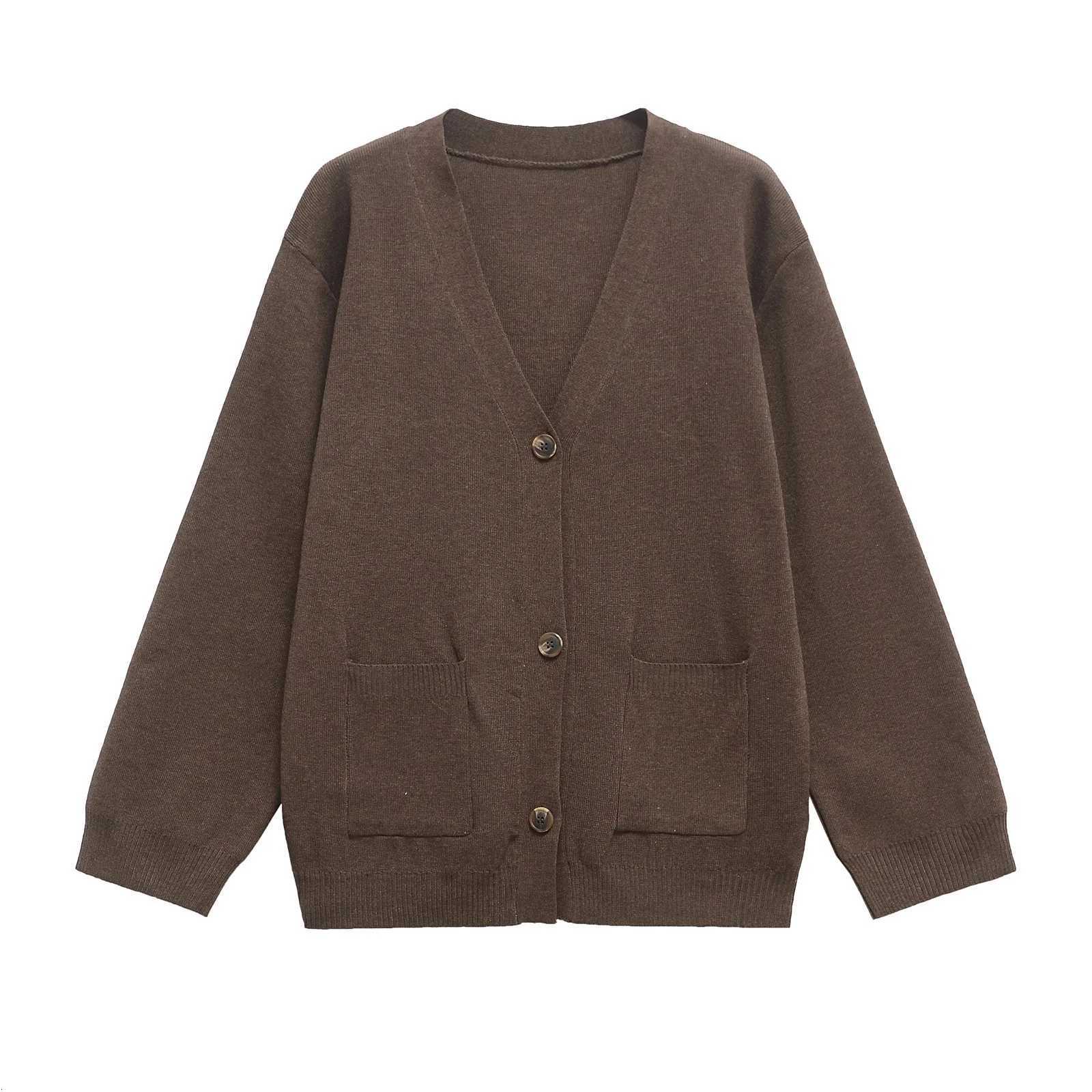 Women Casual Knit Cardigan VNeck Buttons Sweater Cardigan New 2025 Fashion Autumn Fall Simple Versatile Brown CardiganT251028