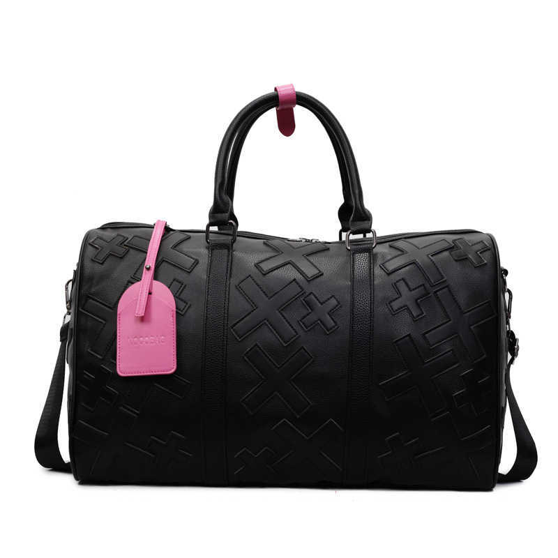 Fashionable PU embossed travel bag, women's handheld large capacity boarding bag, business travel sports, dry and wet separation storage, fitness