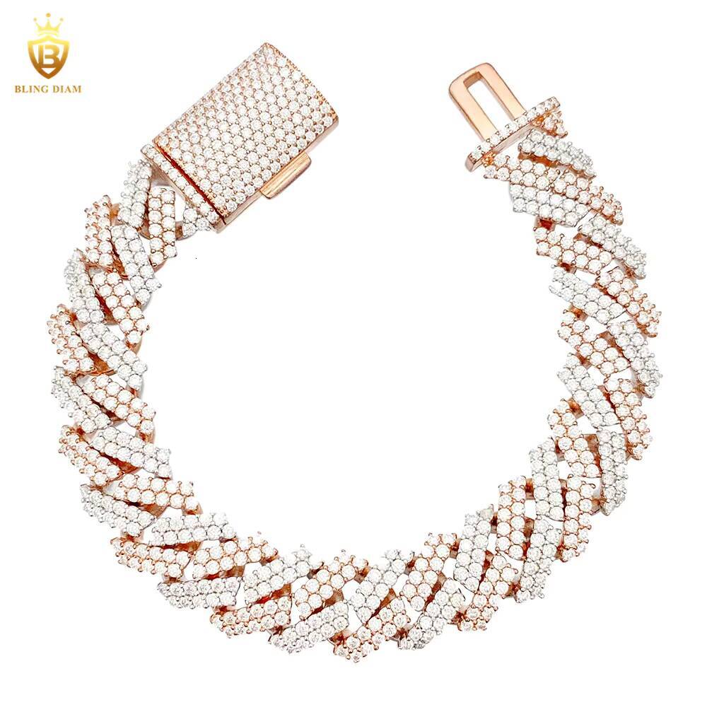 15mm Iced Out Hip Hop Jewelry Cuban Link Chain 925 Sterling Silver VVS Moissanite Bracelet Necklace