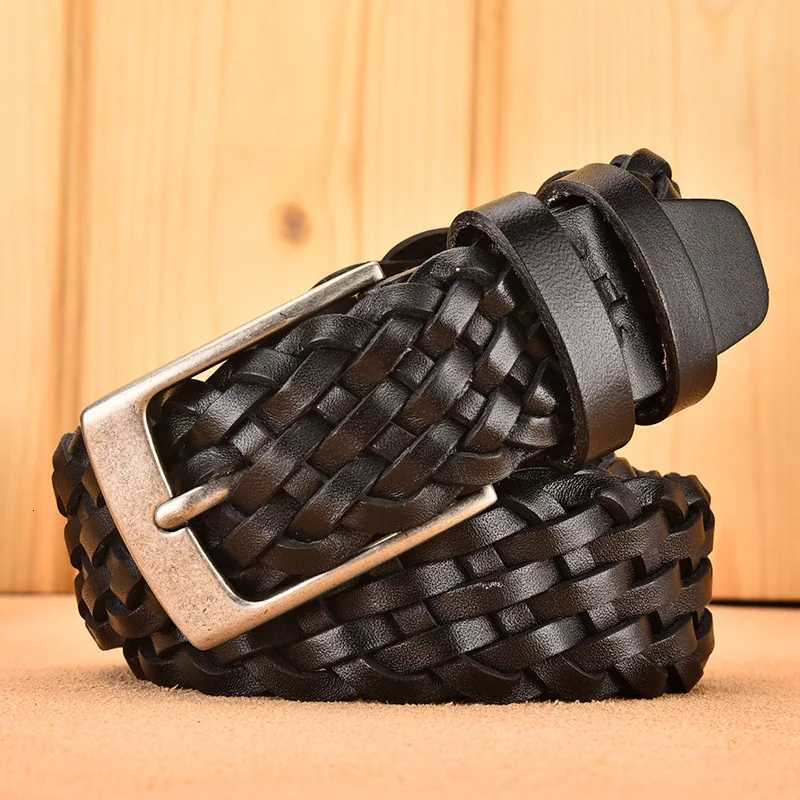 Men Real Cowhide Belt Woven Casual Buckle Layer Hollow Hand Woven Fashion Couple Personalized Student Luxury Jeans New DesignL251029