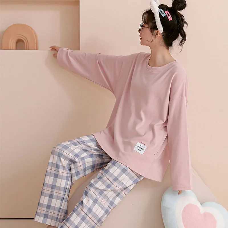 Spring and Autumn New Womens Pajamas Homewear Set Girls Students Plaid Leisure LongSleeved Casual Pajamas Womens Homewear SetT251029