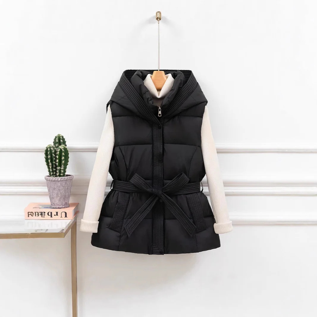 Womens Quilted Puffer Vest Thicken Warm Winter Hooded Coat Solid Color Sleeveless Padded Outwear Cropped Button Zip Up Coat 251029