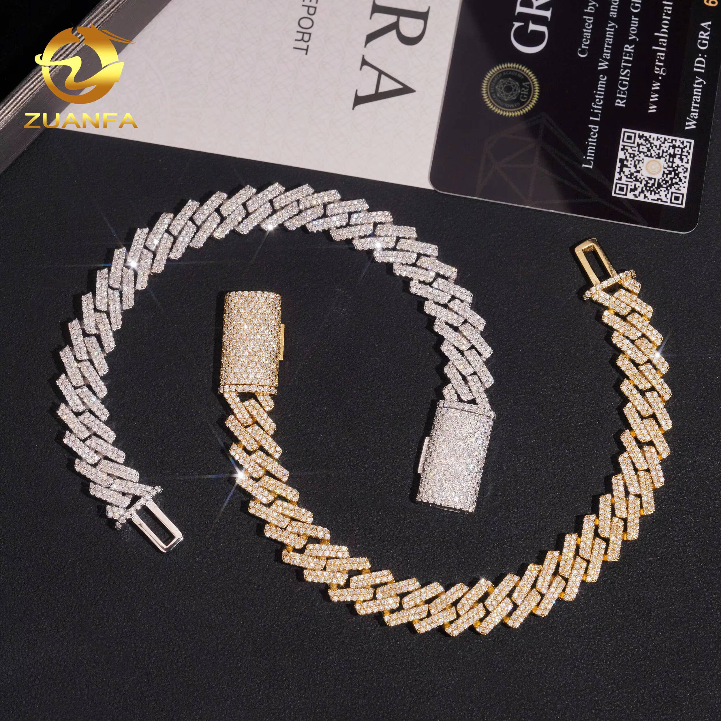 Ready to Ship 10mm Link Chain S925 Silver VVS Moissanite Pass Diamond Test Hip Hop Fine Jewelry Iced Out Cuban Chain Necklace