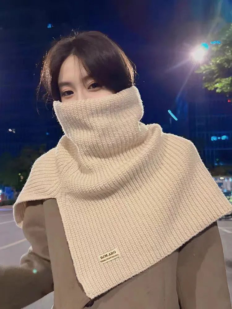 Split High Collar Scarf For Women Girls Students Autumn Winter Solid Color Knitted Neckerchief Scarves Soft Neck Wrap Shawls 251029