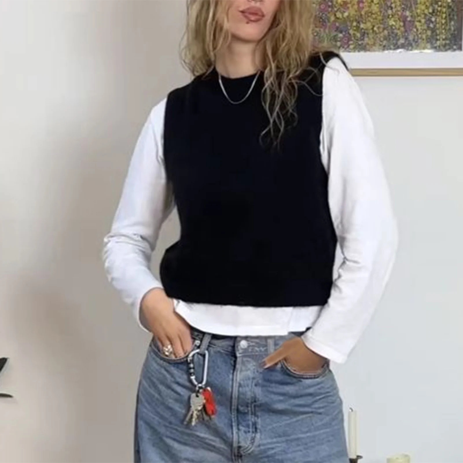 Gaono Y2K Fairy Women Cute Sweater Vest Basic Solid Color Warm Knit Tank Tops Sleeveless Pullover Knitwear for Spring Streetwear 251029