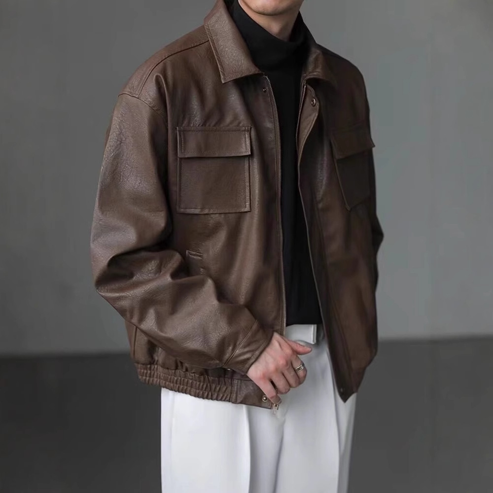 Streetwear Cool Motorcycle Short PU Leather Jacket For Men And Women, Autumn And Winter Warm Designer Jacket Loose Leather Workwear Coat