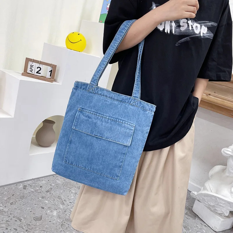 Large Capacity Women Shoulder Bags Wild Casual Handbag Street Canvas Denim Shoulder Bag Solid Color Zipper Shopping Bag 251029