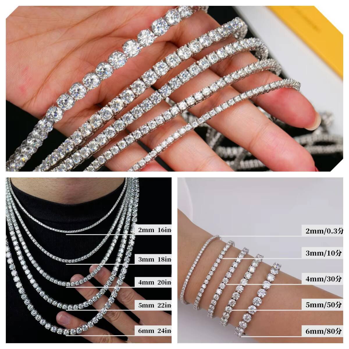 High quality Custom gold fashion stainless steel jewelry Iced out Tennis Chain Necklace and Bracelet