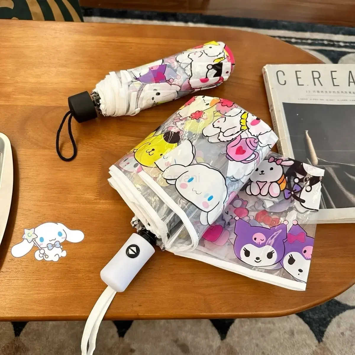 Sanrio sanrio transparent umbrella cartoon kuromi folding fully automatic opening and closing umbrella cute parasol creativity gift L251029