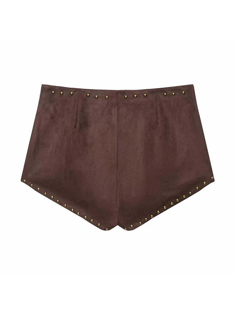 Woman Sexy Chic Rivet Velvet Leather Suit Sleeveless Top Mini Shorts Fashion Summer Holiday Party Set 251029