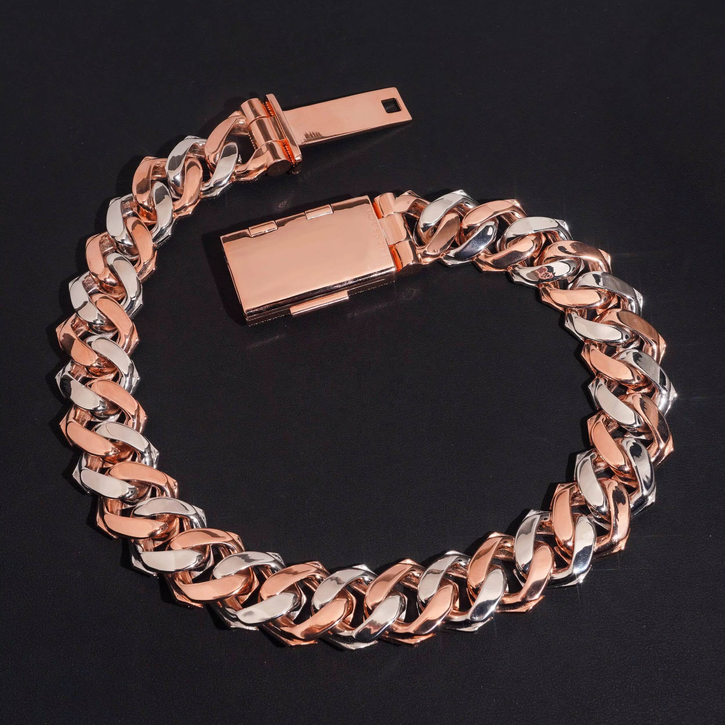 Hip Hop Solid Silver 925 Rose Gold Two Tone Big Cuban 24MM Iced Out VVS Moissanite Cuban Chain Necklace