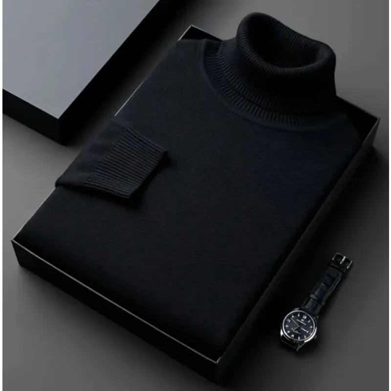 Sweatwear Mens Antipilling High Quality Knitted Turtleneck Sweater Slim Fit Long Sleeve Pullover Solid Color Trend Men Clothing 251029
