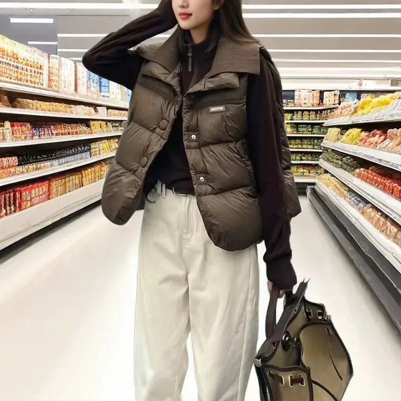 Womens Plus Size Down Cotton Coat Vest Cardigan Female 2025 Autumn Winter Waistcoat Jacket Padded Sleeveless Overwear 251029