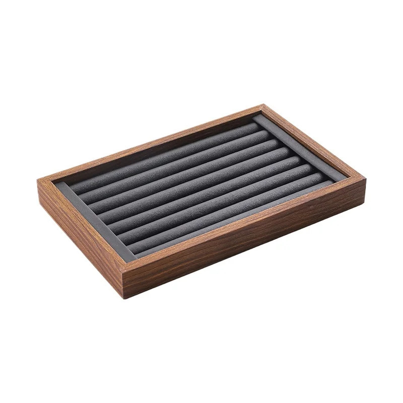 Shopping mall counter jewelry tray display walnut box flannel storage large capacity ring necklace 251013