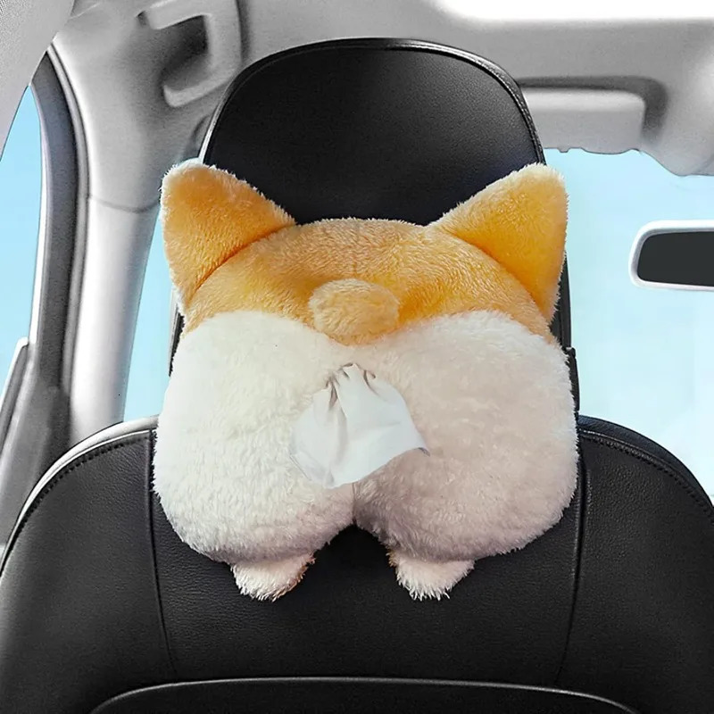 Soft Plush Car Tissue Holder Hanging Car Tissue Box Cover Organizer Cute Corgi Butt Shaped Tissue Holder Box 251029