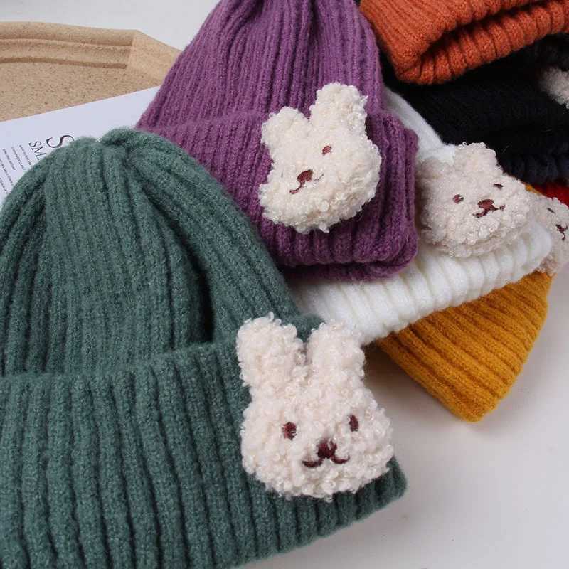 Cute Bear Baby Beanie Korean Bear Kids Knitted Hat 25year Boys Girls Winter Warm Crochet Bonnet Solid Color Woolen Skullies Cap251028