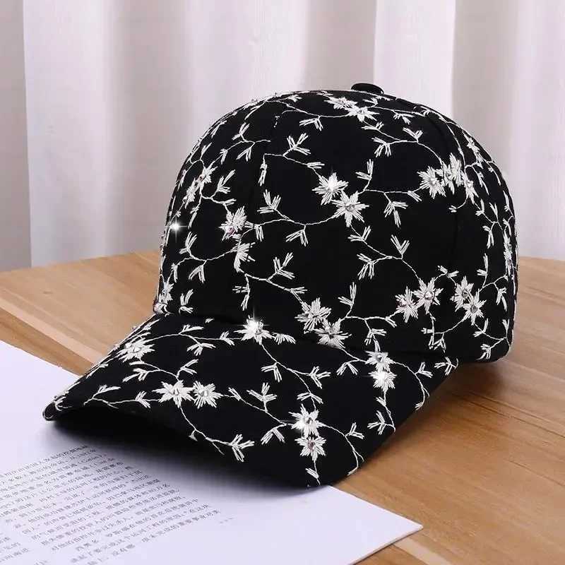 Spring Summer Rhinestone Embroidered Flower Baseball Cap Korean Fashion UV Sun Hat Casual StylishW251029