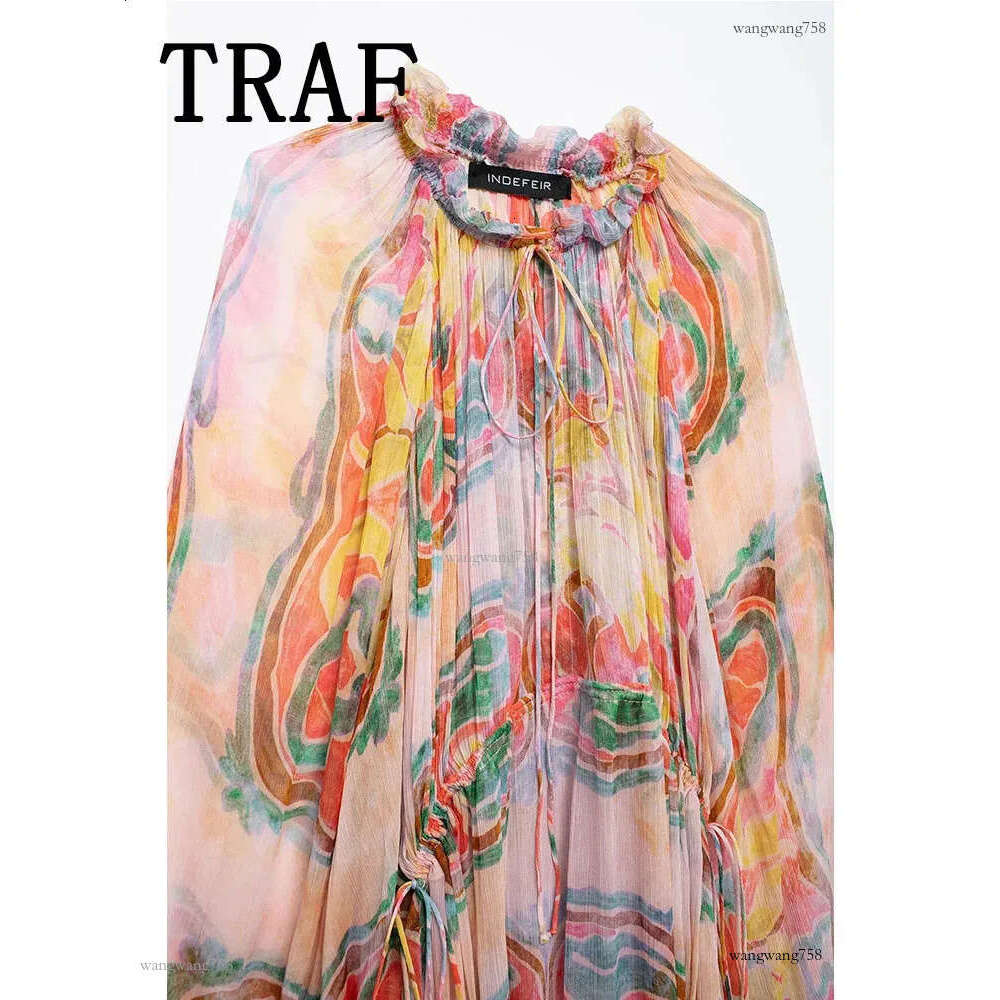 TRAF Womens Summer Midi Printed Long Sleeve Casual Elegant Party Dress 240828