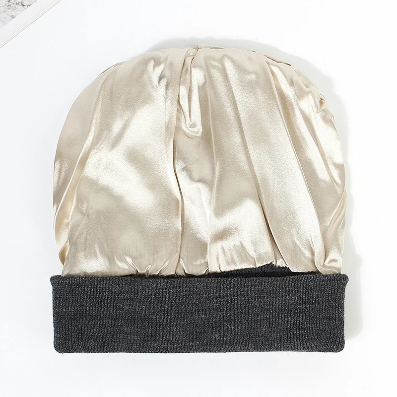 Winter Knit Beanies Womens Satin Lined Winter Beanie for Women Silk Lining Thick Chunky Hats Soft Slouchy Skull Warm Cap 251029