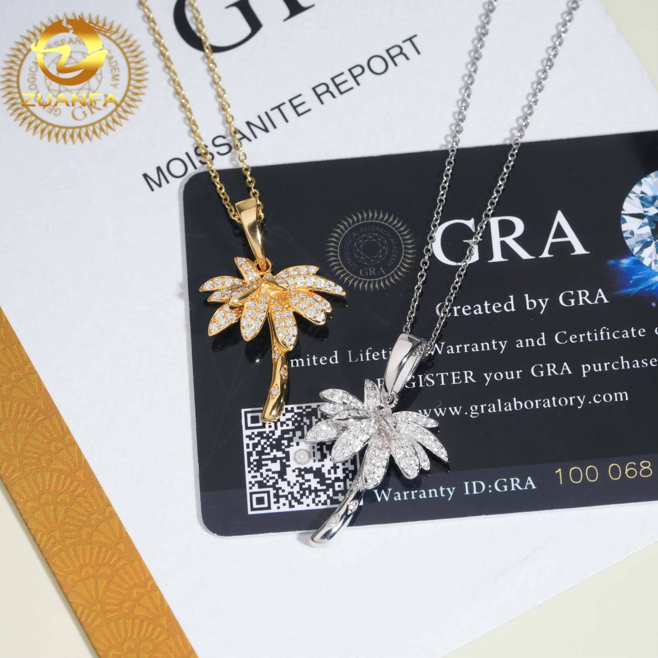 Cheap Price Coconut Palm Design Hip Hop VVS D Moissanite Jewelry Charms 925 Silver Round Diamond Custom Iced Out Pendant