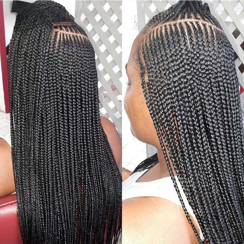 24 Inch Twist Braids Wig Human Hair For Black Women Black Box Braided Wigs Full Lace Front Wig Hd Lace Wig djustable Side Part Knotless Braids Wig