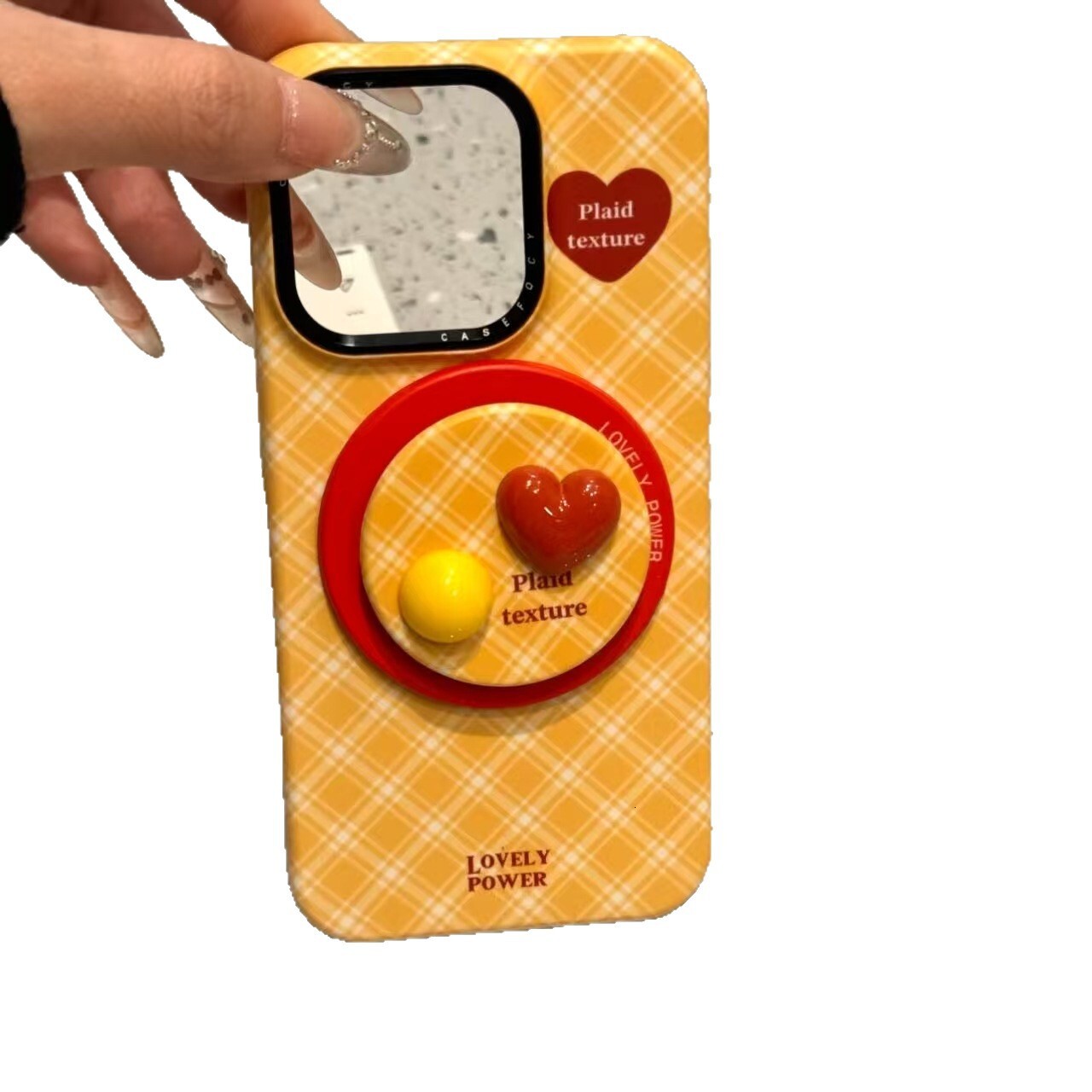 Korean Style Simple Plaid Heart Magnetic Stand Compatible with iPhone 16 Pro Max Apple 15 Phone Case 14 New Model