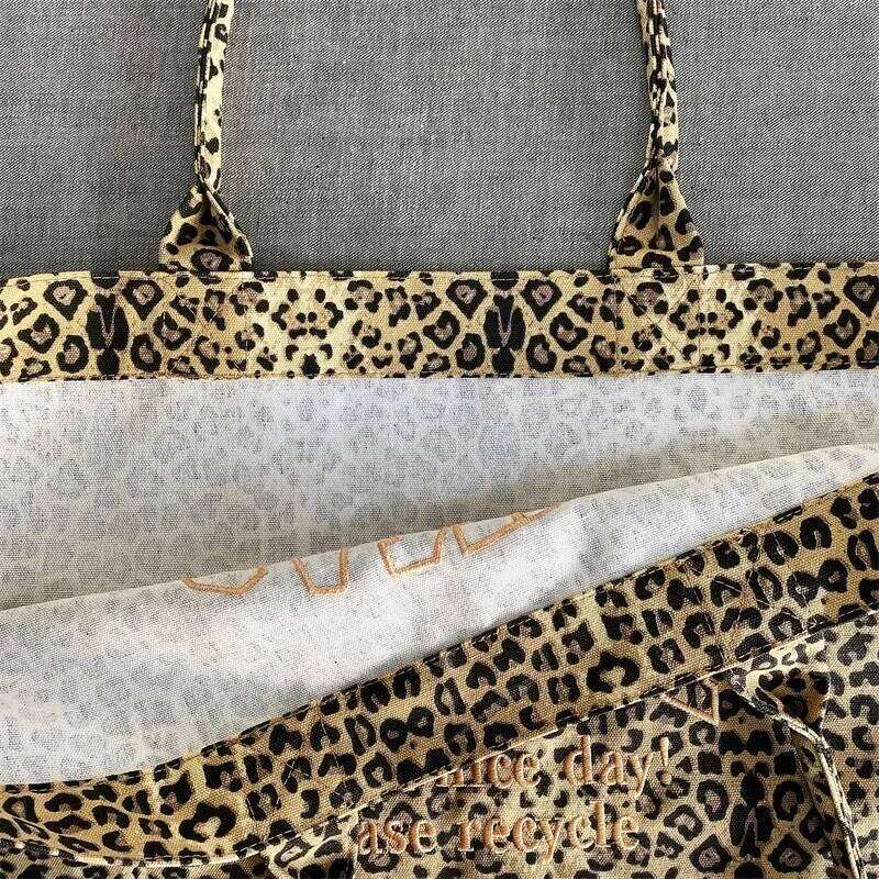 Korean Fashion Leopard Pattern Shoulder Bag Trendy Letter Embroidery Tote Women Canvas Large Capacity Handbag Shopping Bags