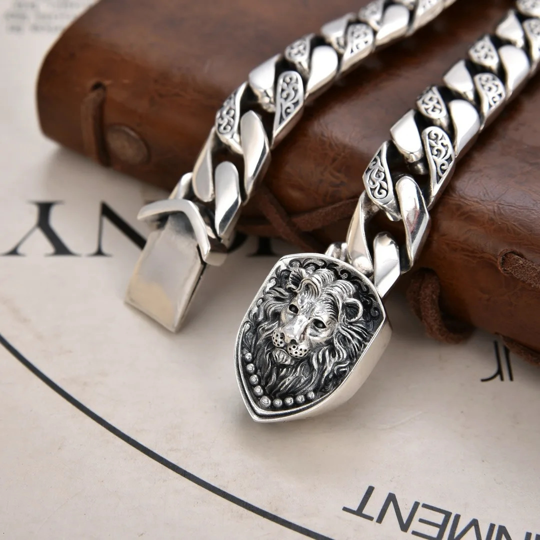 Domineering Lion Bracelet For Men Personality Punk Rock Fashion Cuban Chain Jewelry Accessories 251028