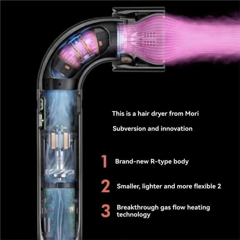 A39M Large Blowing Force Bend Tube Hair Dryer With 6 Nozzle HighSpeed Negative Household Barber Shop W251029
