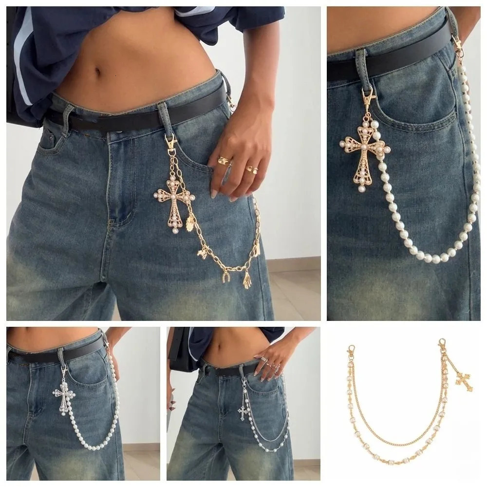 Retro Gothic Pearl Waist Chain Beads Hip Hop Tassel Jeans Chain Bag Chain Harajuku Pants Chain Male 251021