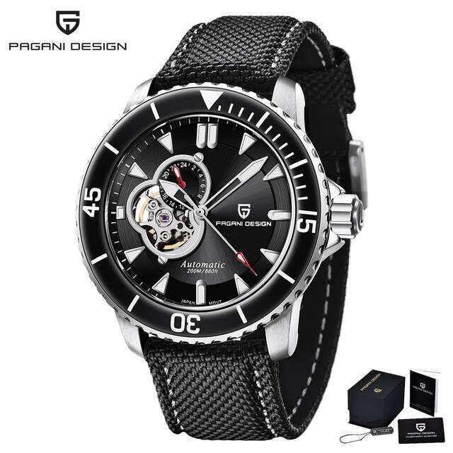 PAGANI DESIGN Men's Trendy Mechanical Watch Semi-Skeleton Simple Design Dial PD-1674