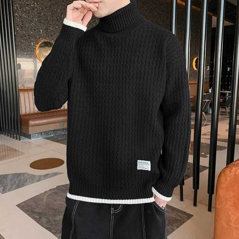 Winter Mens Turtleneck Long Sleeve Knitted Sweaters High Street Appliques Knitwear Pullovers Y2K Vintage ONeck Pull Homme J251029