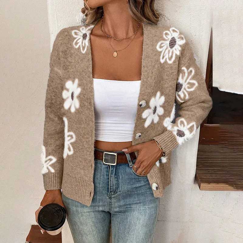 2025 New Fashion Autumn Winter Womens Singlebreasted Casual Trendy Floral Long Sleeve Knitted Sweaters Cardigans Female CoatsT251028