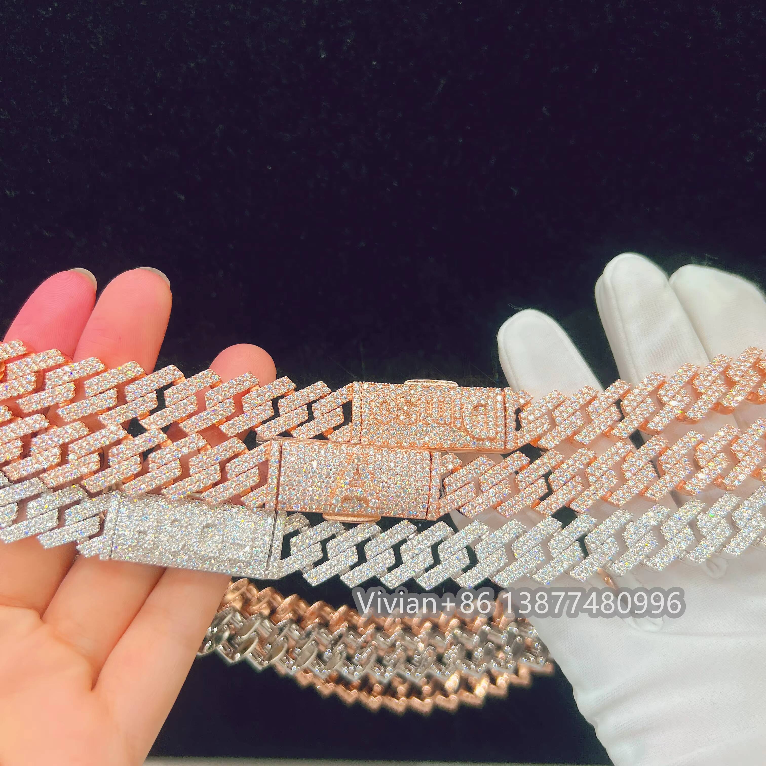 14MM Moissanite Diamond Cuban Chain Custom Clasp for Free Silver 925 Iced Out Hip Hop Jewelry Miami Link Chain