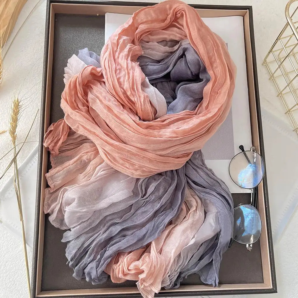 180x90cm Scarf Cotton Hemp Gradient Blue Autumn Winter Korean Versatile Printed Women Long Soft Fashionable Trend Fold Shawl DIY 251029