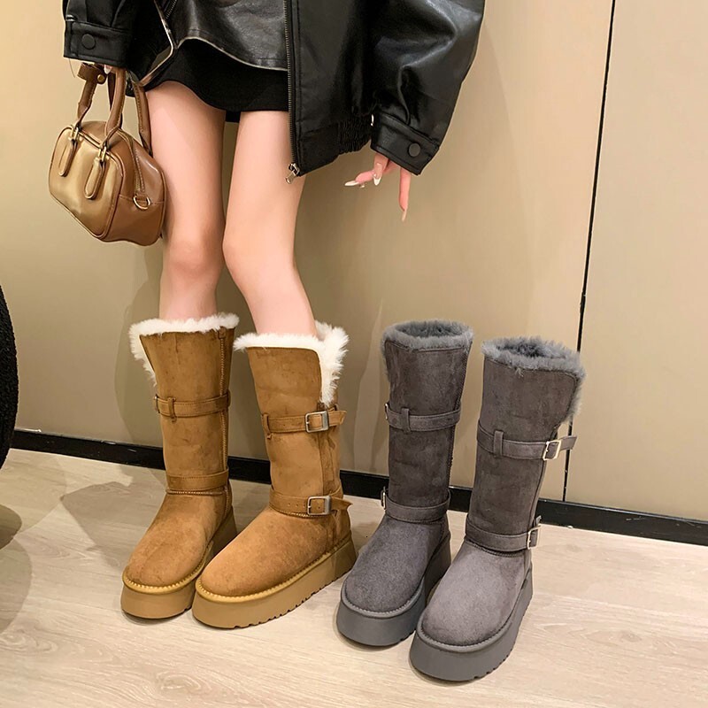 winter Autumn and winter new long tube designer boots gray snow boots luxury cotton luxury boots women s new thick soled wool lining thick high tube c