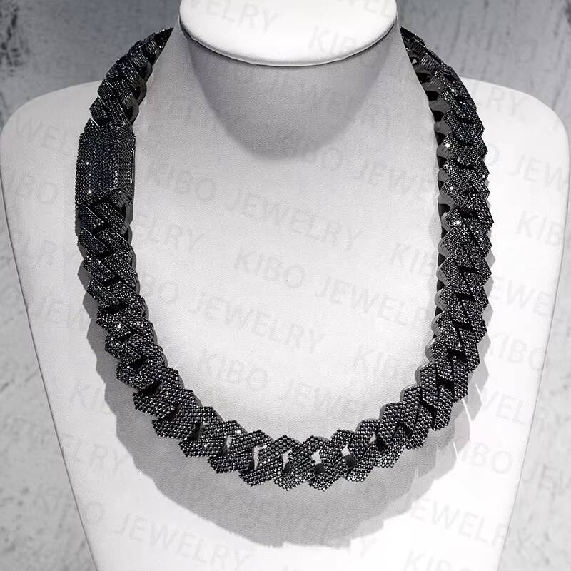Hip Hop Necklace 20MM Black Gold Vvs Moissanite Cuban necklace Diamond Iced Out Cuban Link Chain