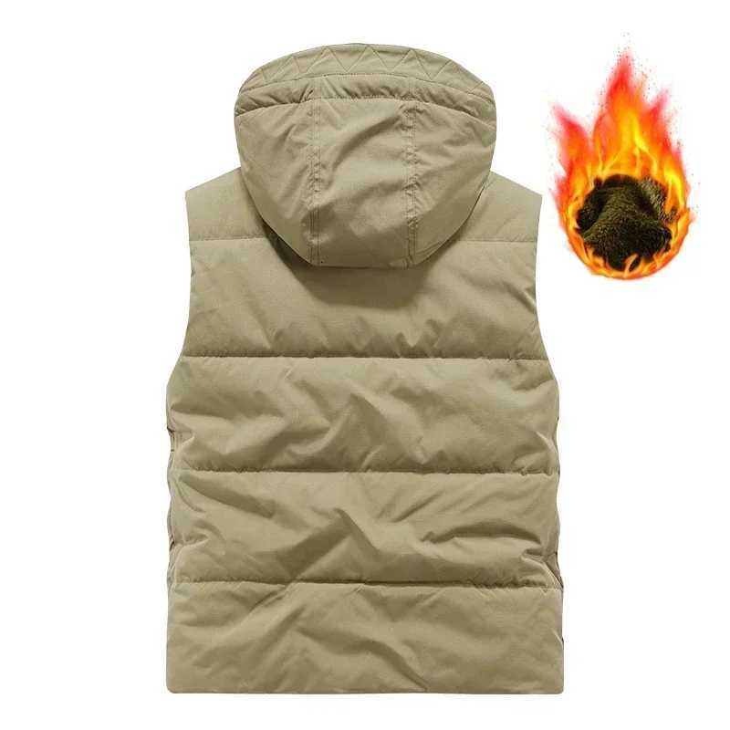 Mens Vest Coat Winter Windbreaker Fashion Sleeveless Jacket Waistcoat Thick Warm Fleece Workwear Tops Detachable hat Cargo Vest W251029