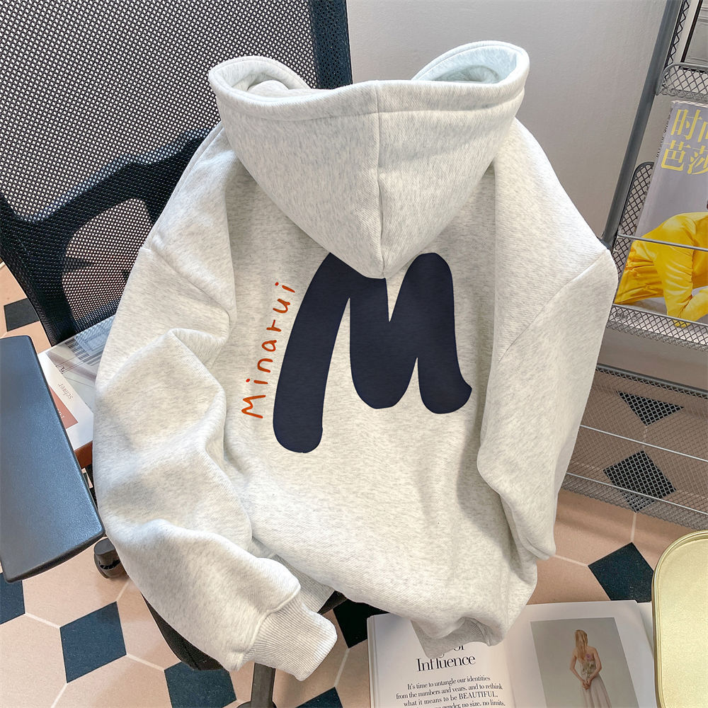Autumn and Winter Wool Lining Thickened Designer Fashion Women's Hoodie Lazy Style High Street Heavyweight Couple Set Jacket